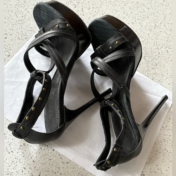 BURBERRY Strappy Denim Platform 5” Stiletto Heels - Size 7 - Picture 4 of 9